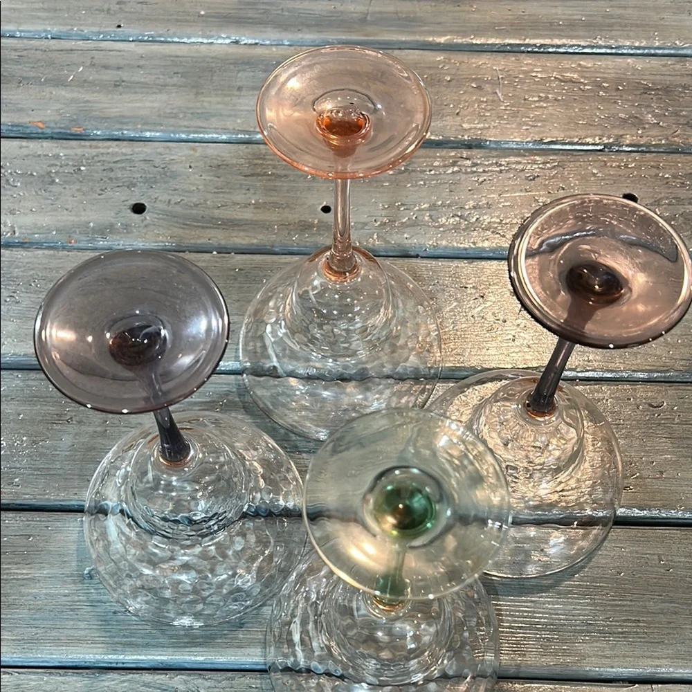 Qty 4 Hammered Art Margarita Glasses Multicolor Stem 8 oz. - Picture 6 of 6